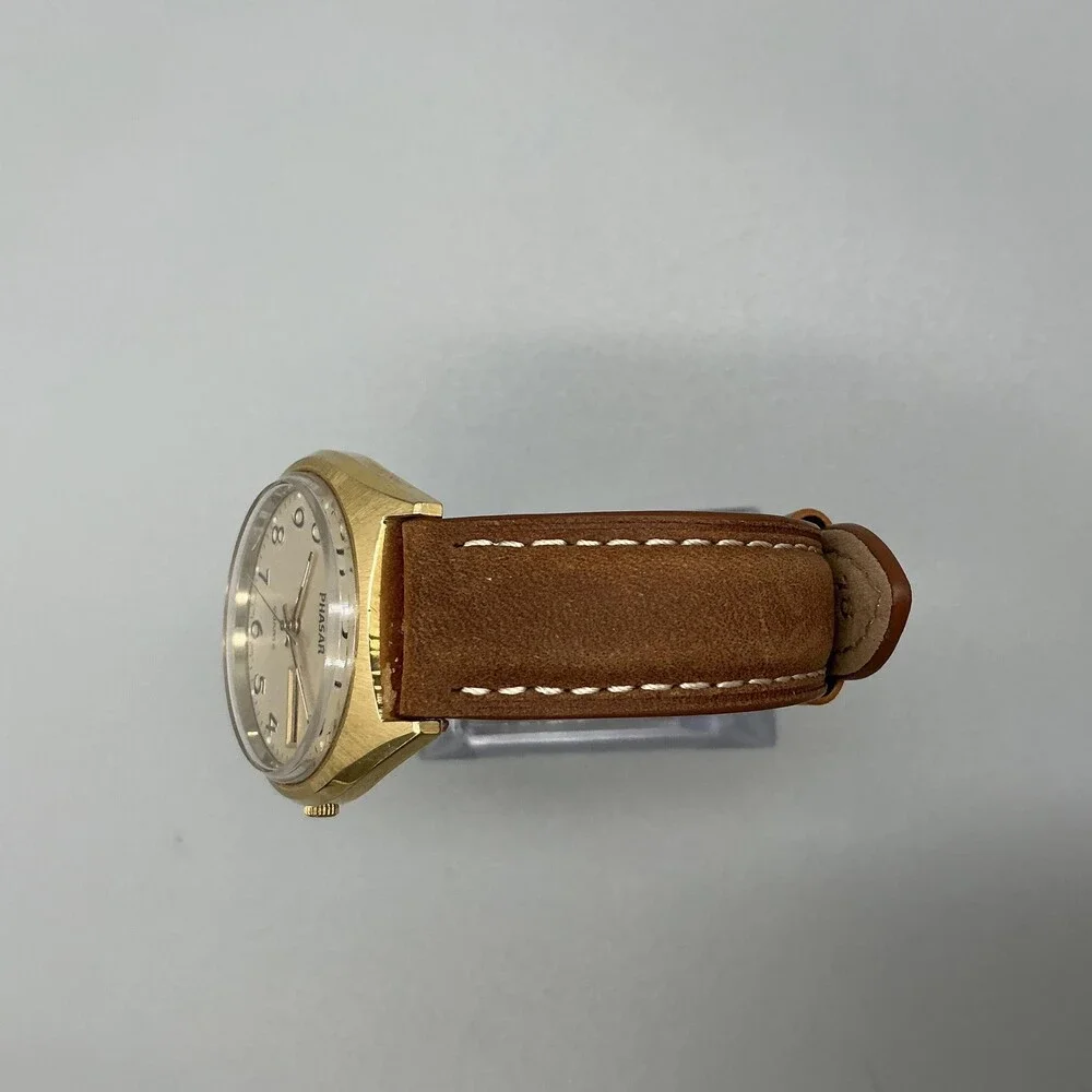Vintage Phasar Mens Watch 35mm Y563-8430 Gold Tone Day Date New Battery